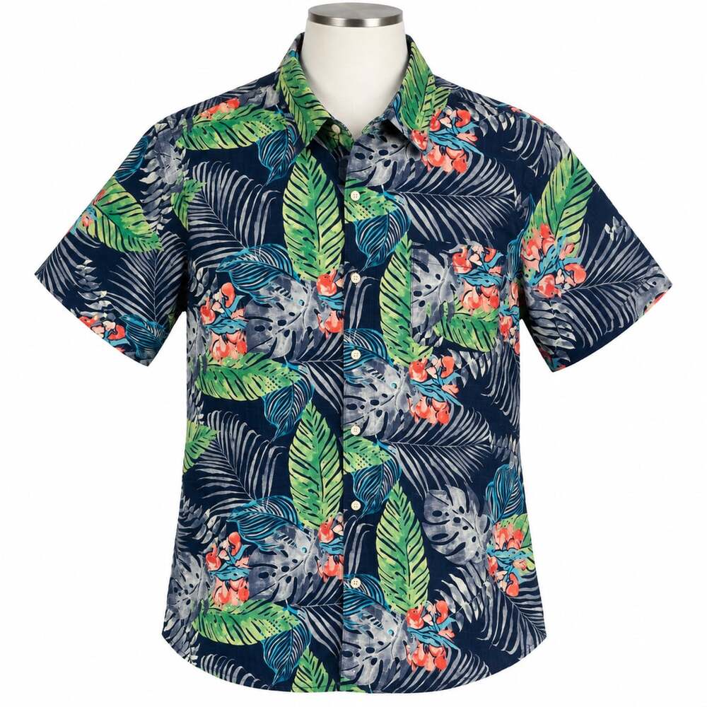 IZOD Saltwater Men’s Large Tropical Hawaiian Shirt Navy Floral Short Sleeve